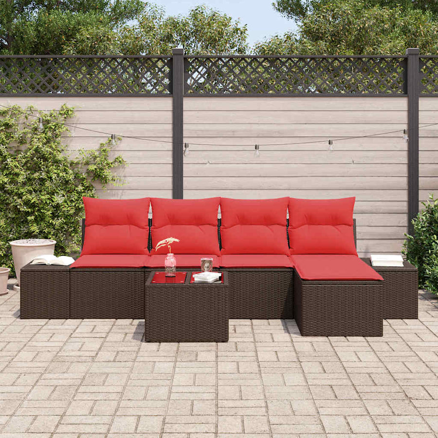 Tuin Sofa Set 5 st Bruin en Rood poly rattan