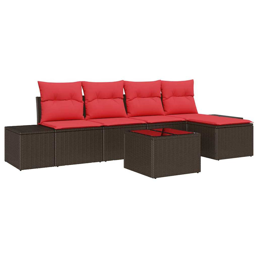 Tuin Sofa Set 5 st Bruin en Rood poly rattan