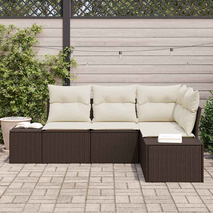 Tuinbankenset met opslag 4 pcs Bruin en Crème poly rattan
