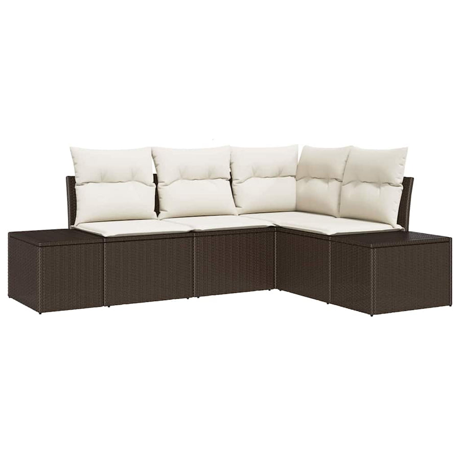 Tuinbankenset met opslag 4 pcs Bruin en Crème poly rattan