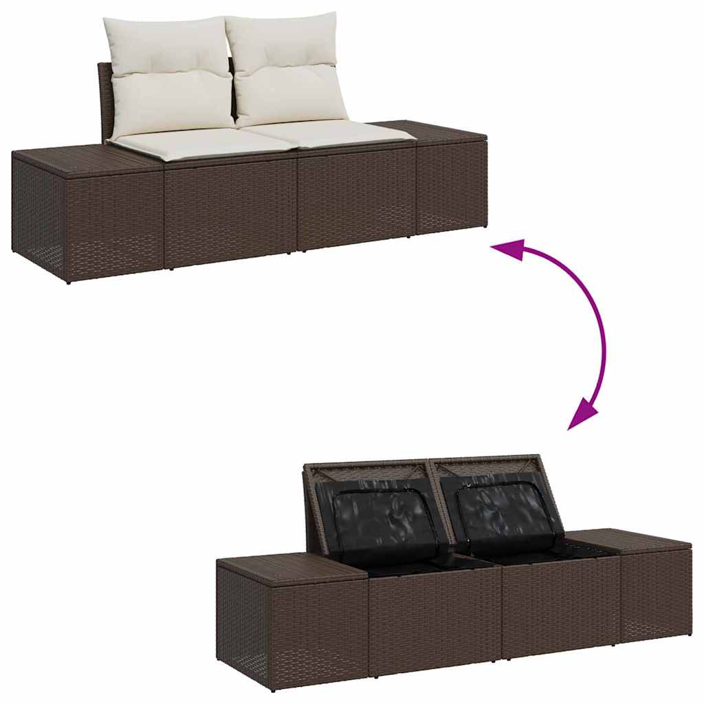 Tuinbankenset met opslag 4 pcs Bruin en Crème poly rattan
