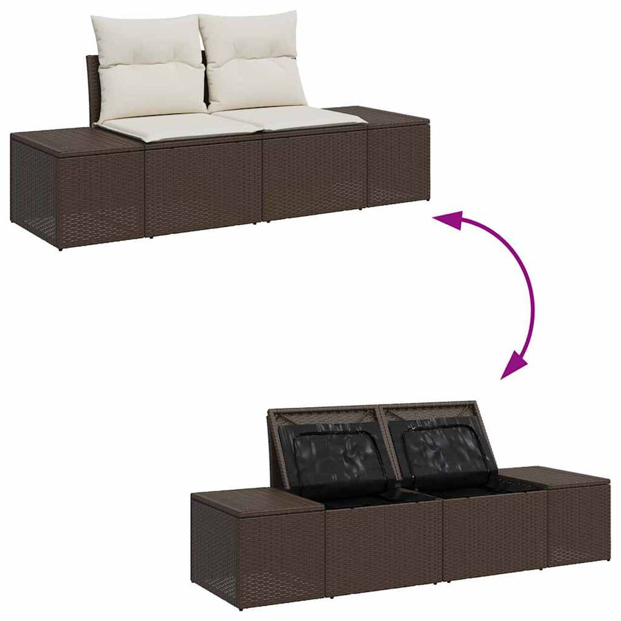 Tuinbankenset met opslag 4 pcs Bruin en Crème poly rattan