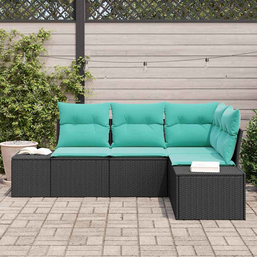 Tuinbankenset 4 st Zwart en Turquoise poly rattan