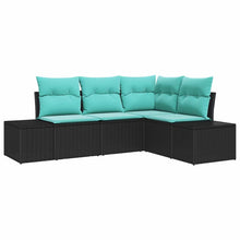 Tuinbankenset 4 st Zwart en Turquoise poly rattan