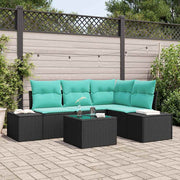 Tuinbankenset poly rattan zwart met turquoise kussens