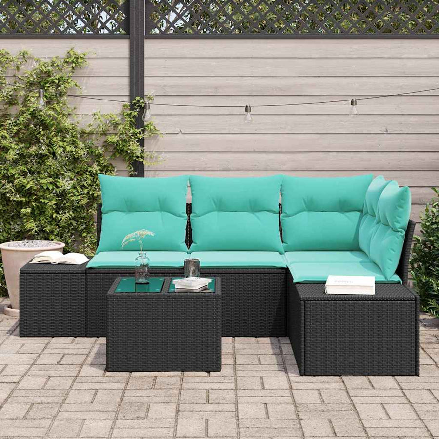 Tuinbankenset met opslag Zwart en Turquoise poly rattan
