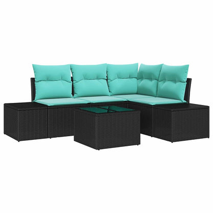 Tuinbankenset met opslag Zwart en Turquoise poly rattan