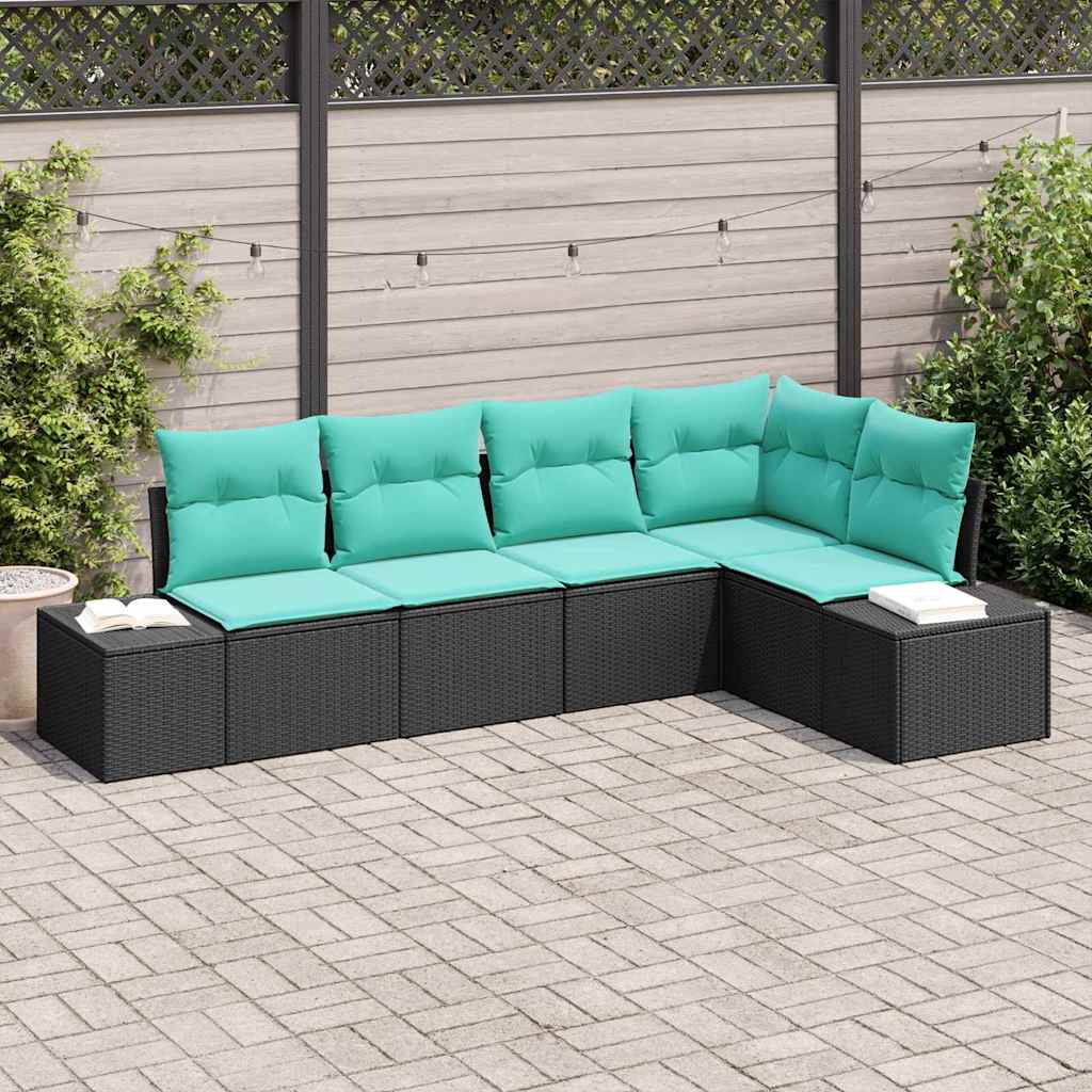 Tuinbankenset 5 st Zwart en Turquoise poly rattan