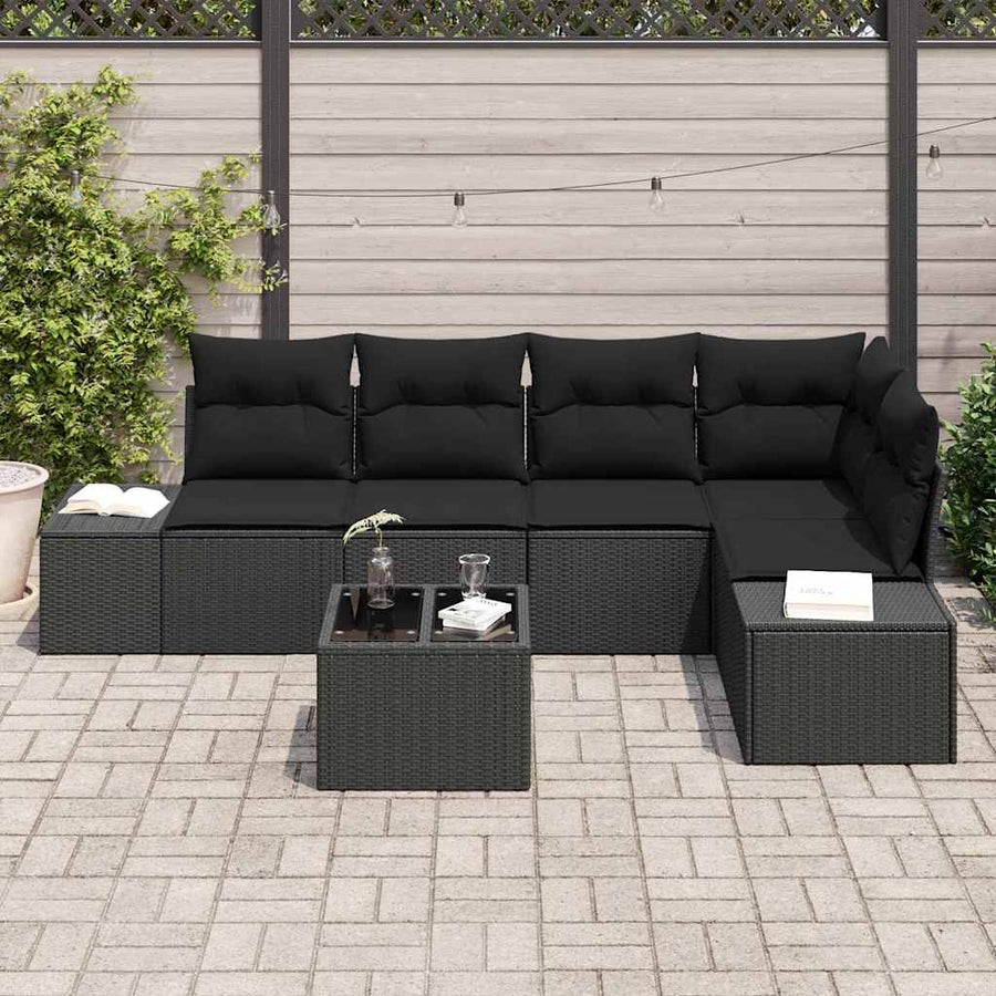 Tuinbankenset met opslag Zwart poly rattan