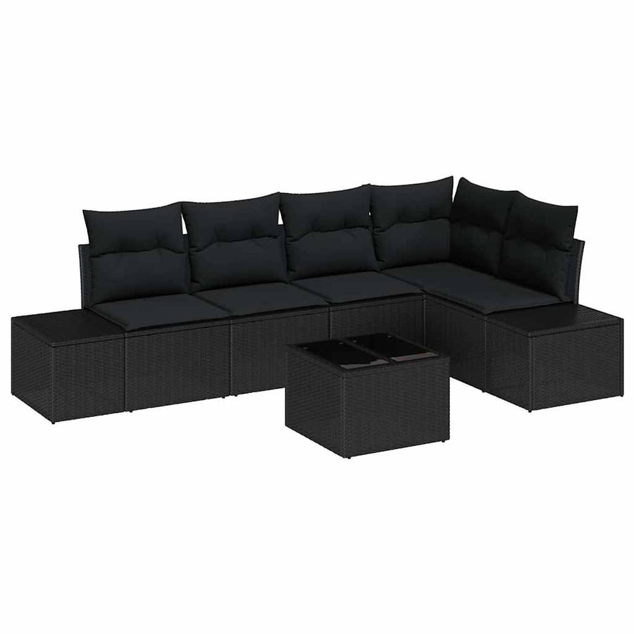 Tuinbankenset met opslag Zwart poly rattan