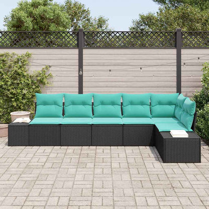 Tuinbankenset 6 st Zwart en Turquoise poly rattan