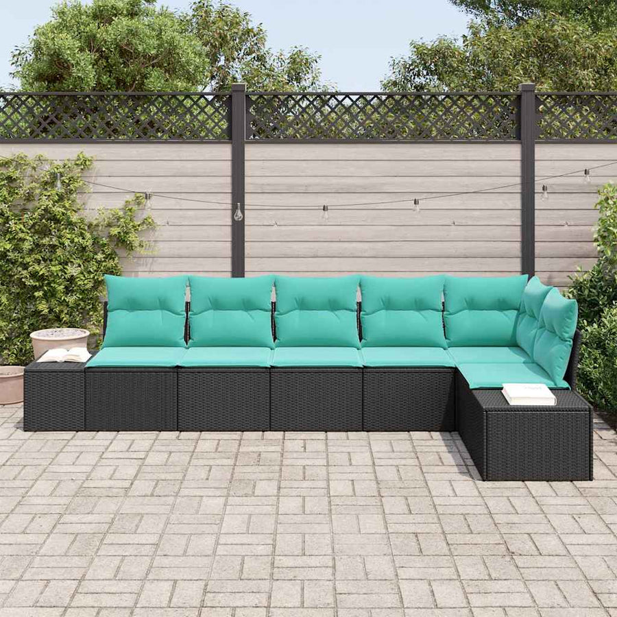 Tuinbankenset 6 st Zwart en Turquoise poly rattan