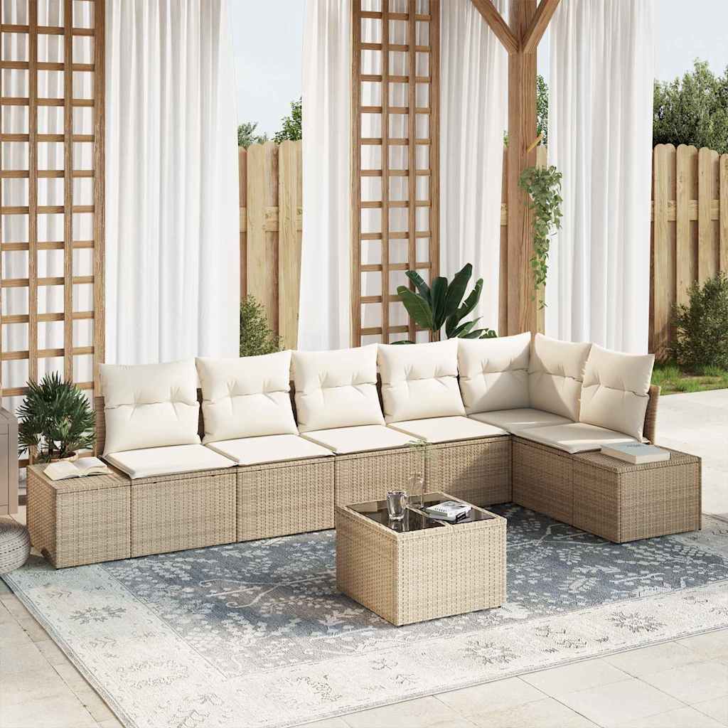 Tuinbankenset met opslag Beige en Crème poly rattan