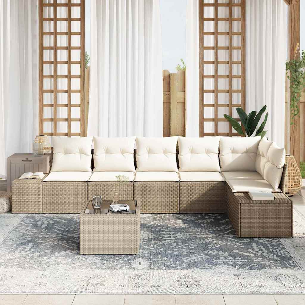 Tuinbankenset met opslag Beige en Crème poly rattan