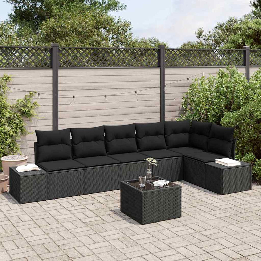 Tuinbankenset met opslag Zwart poly rattan