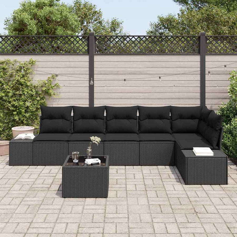 Tuinbankenset met opslag Zwart poly rattan