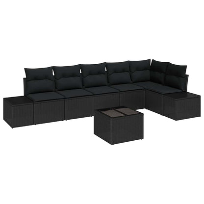 Tuinbankenset met opslag Zwart poly rattan