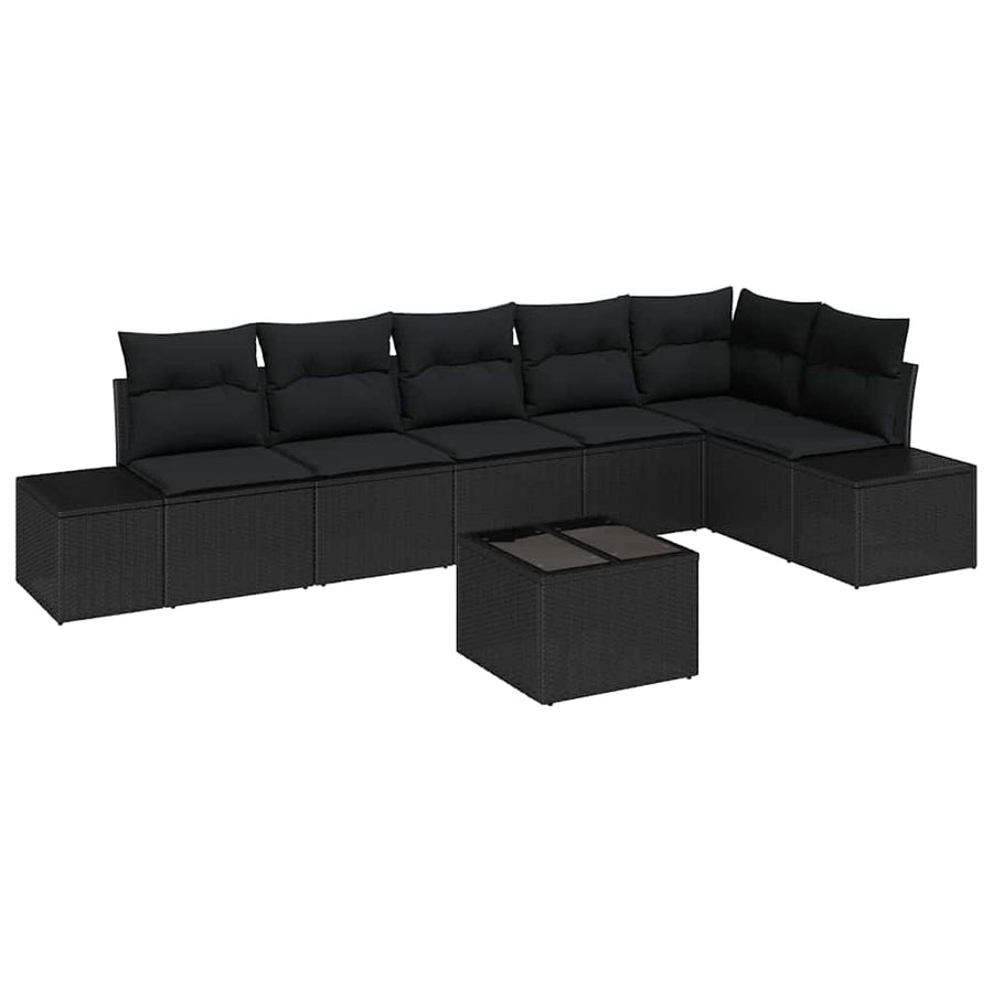 Tuinbankenset met opslag Zwart poly rattan