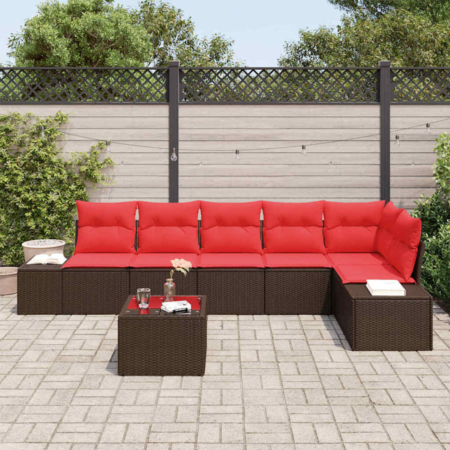 Tuinbankenset met opslag Bruin en Rood poly rattan