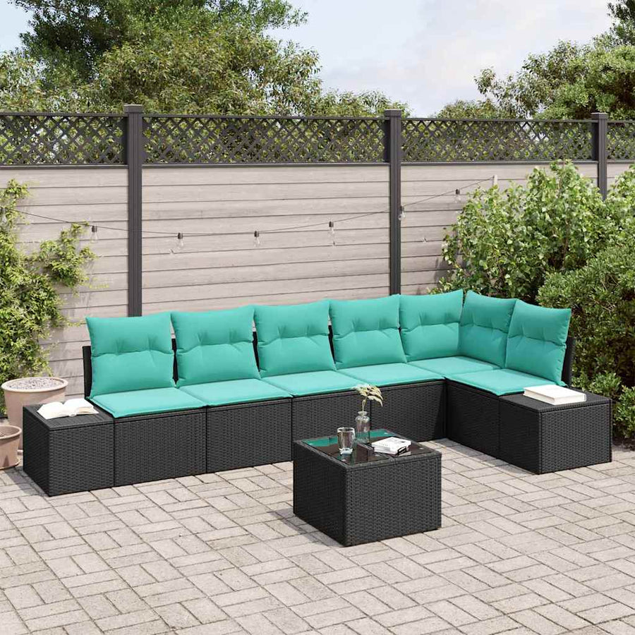 Tuinbankenset met opslag Zwart en Turquoise poly rattan