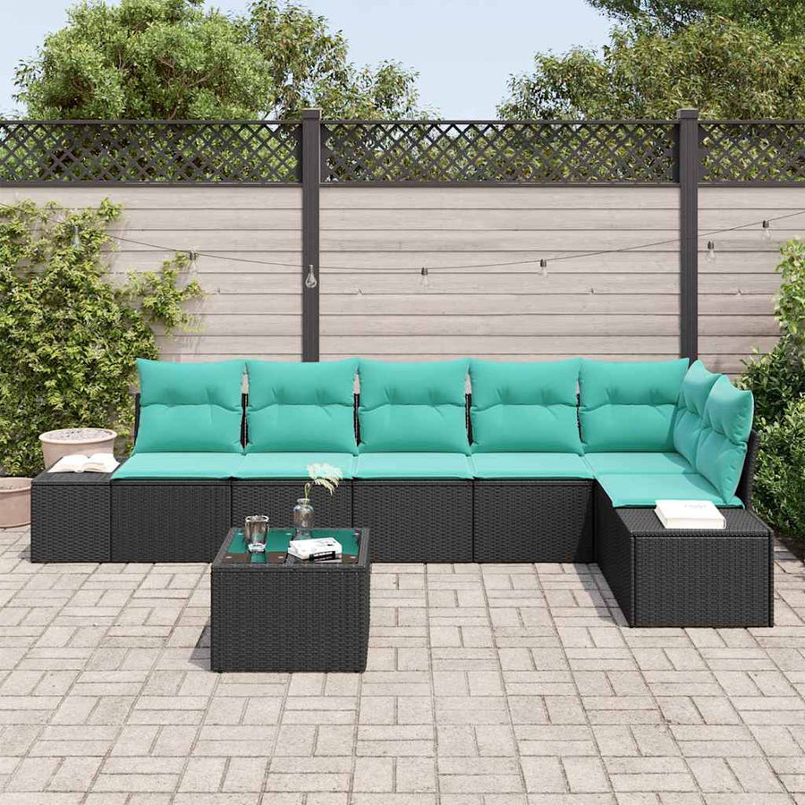 Tuinbankenset met opslag Zwart en Turquoise poly rattan