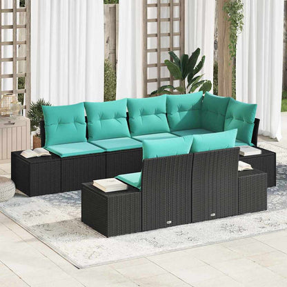 Tuinbankenset 7 st Zwart en Turquoise poly rattan