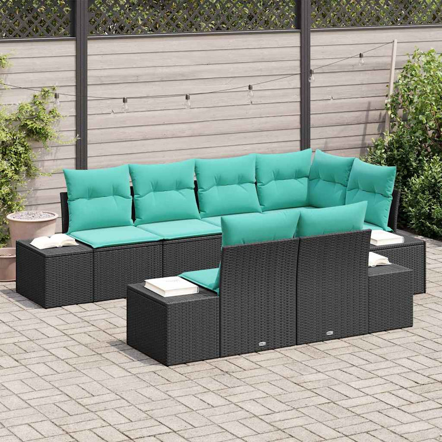 Tuinbankenset 7 st Zwart en Turquoise poly rattan
