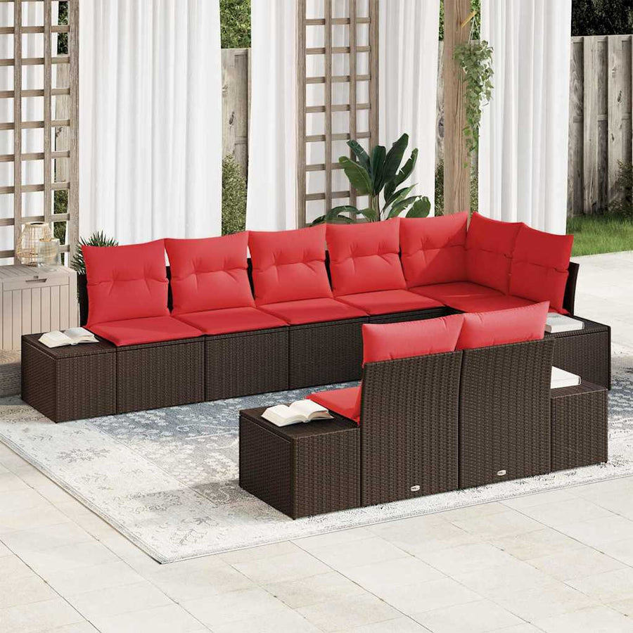 Tuinbankenset 8 st Bruin en Rood Poly riet
