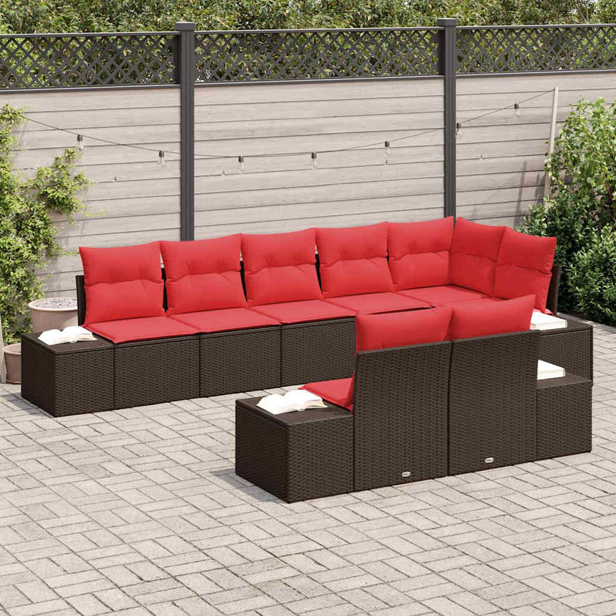 Tuinbankenset 8 st Bruin en Rood Poly riet