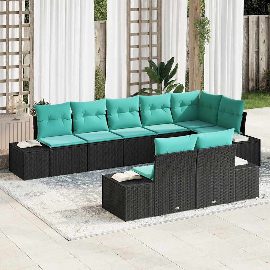 Tuinbankenset 8 st Zwart en Turquoise Poly riet