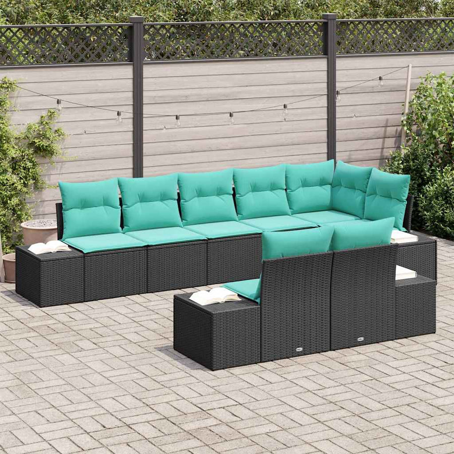 Tuinbankenset 8 st Zwart en Turquoise Poly riet