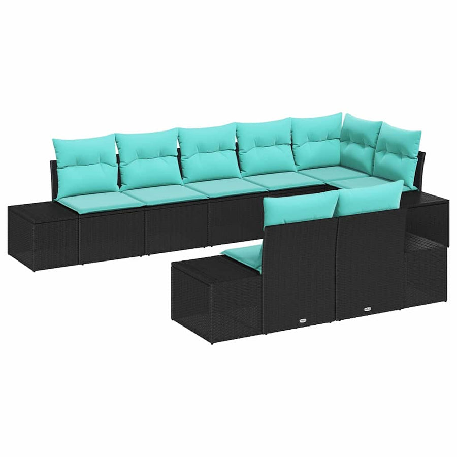 Tuinbankenset 8 st Zwart en Turquoise Poly riet