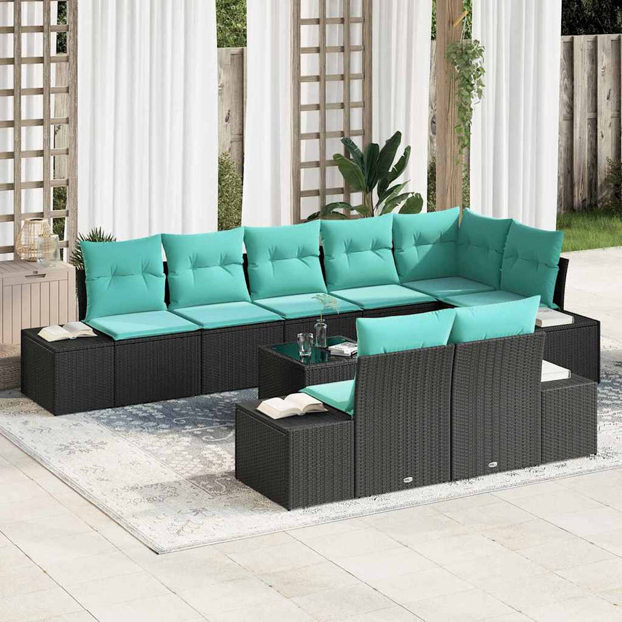 Tuinbankenset met opslag Zwart en Turquoise Poly riet