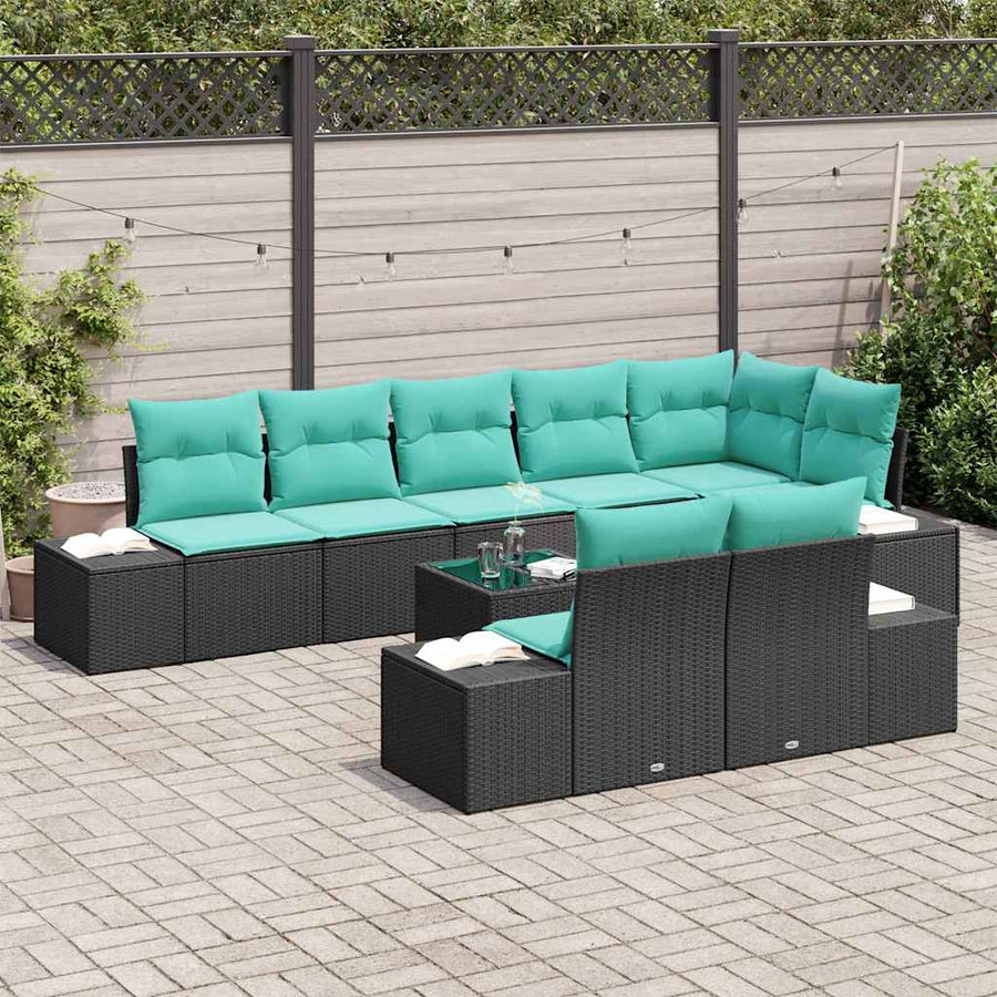 Tuinbankenset met opslag Zwart en Turquoise Poly riet