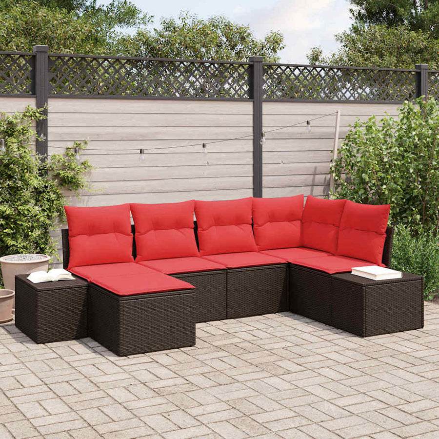 Tuin Sofa Set 6 st Bruin en Rood poly rattan