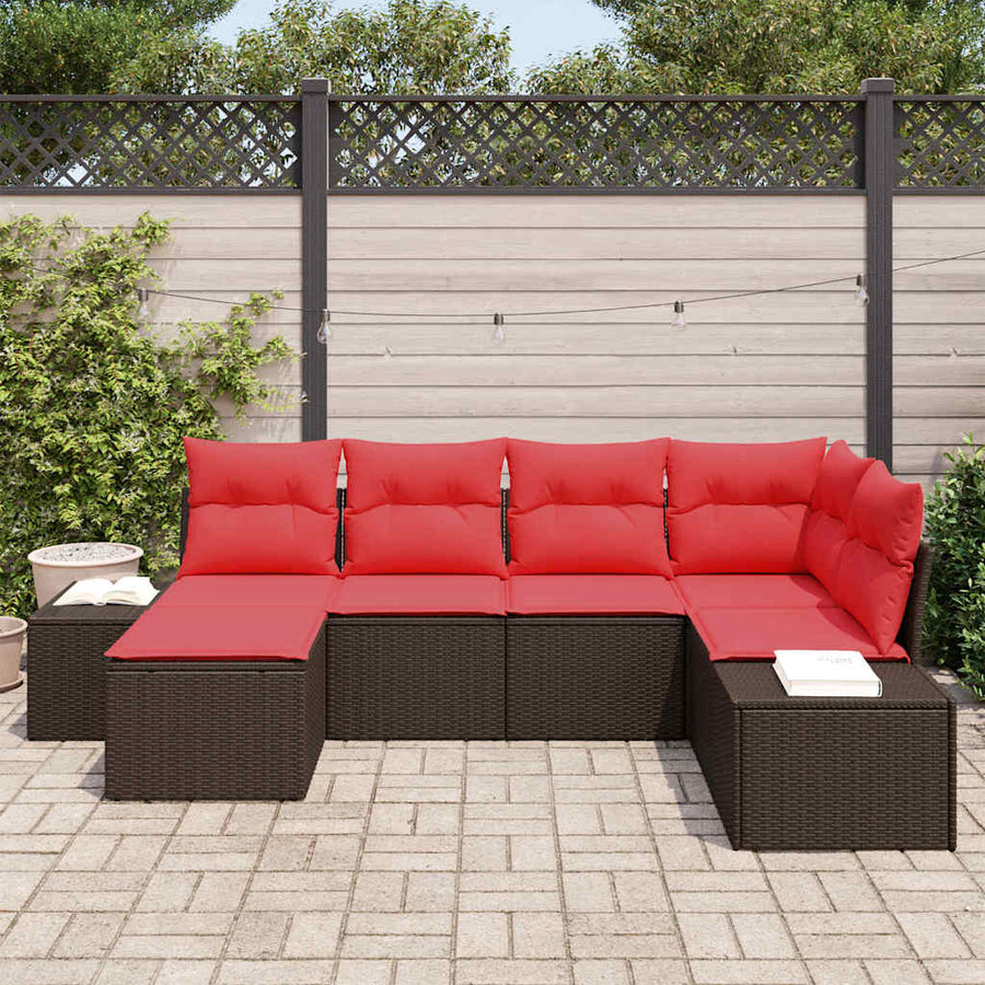 Tuin Sofa Set 6 st Bruin en Rood poly rattan