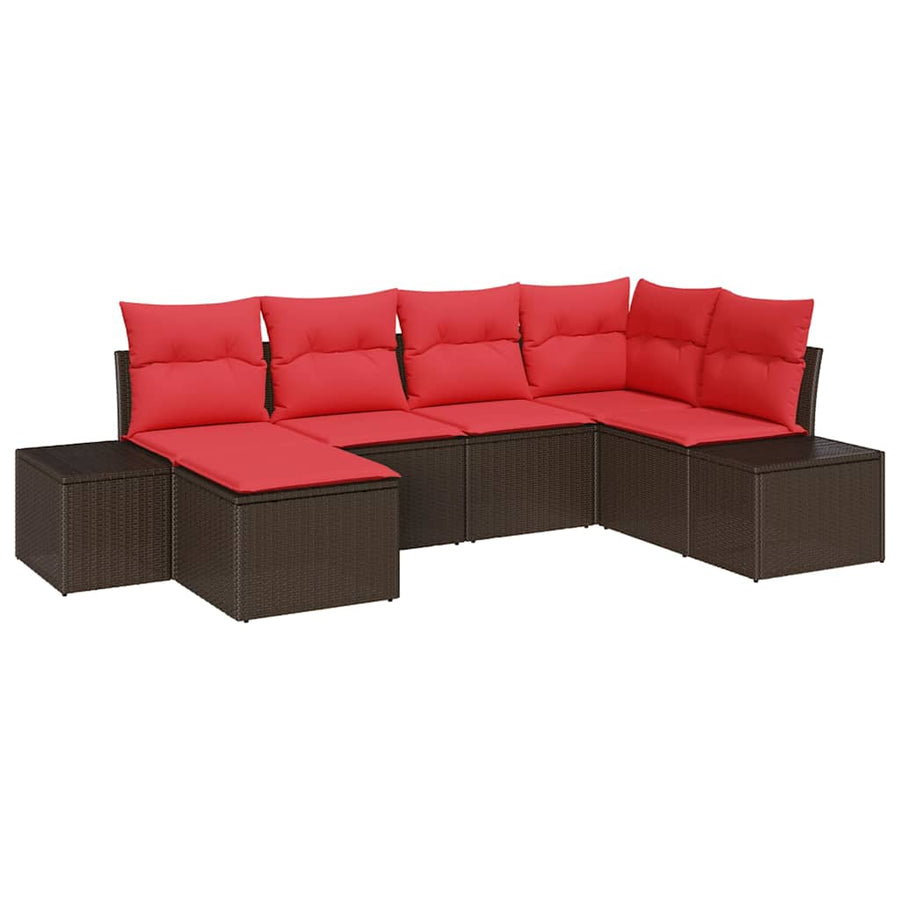 Tuin Sofa Set 6 st Bruin en Rood poly rattan