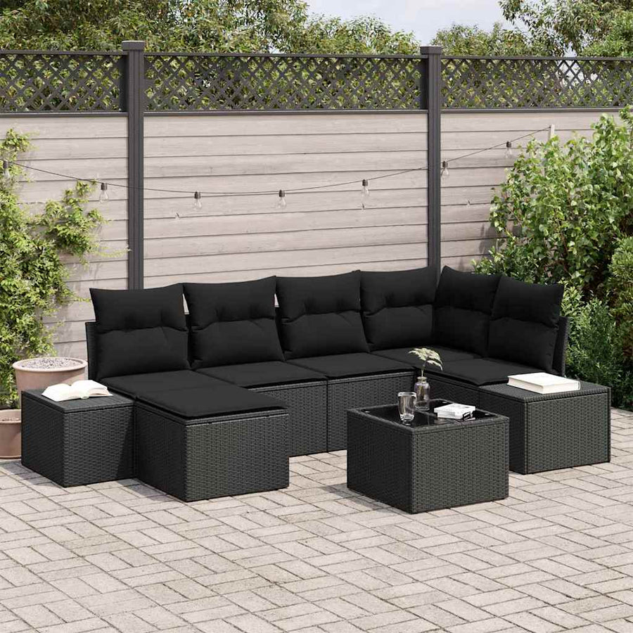 Tuin Sofa Set met kussen met opslag 6 pcs Zwart poly rattan