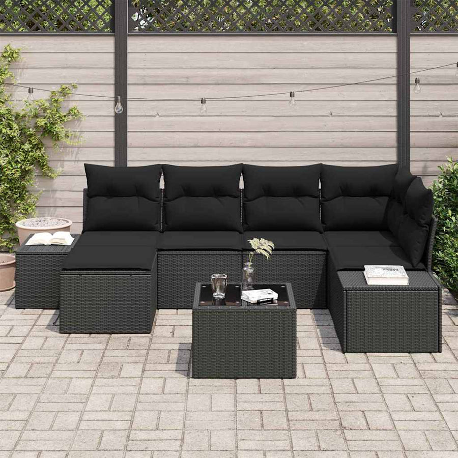 Tuin Sofa Set met kussen met opslag 6 pcs Zwart poly rattan