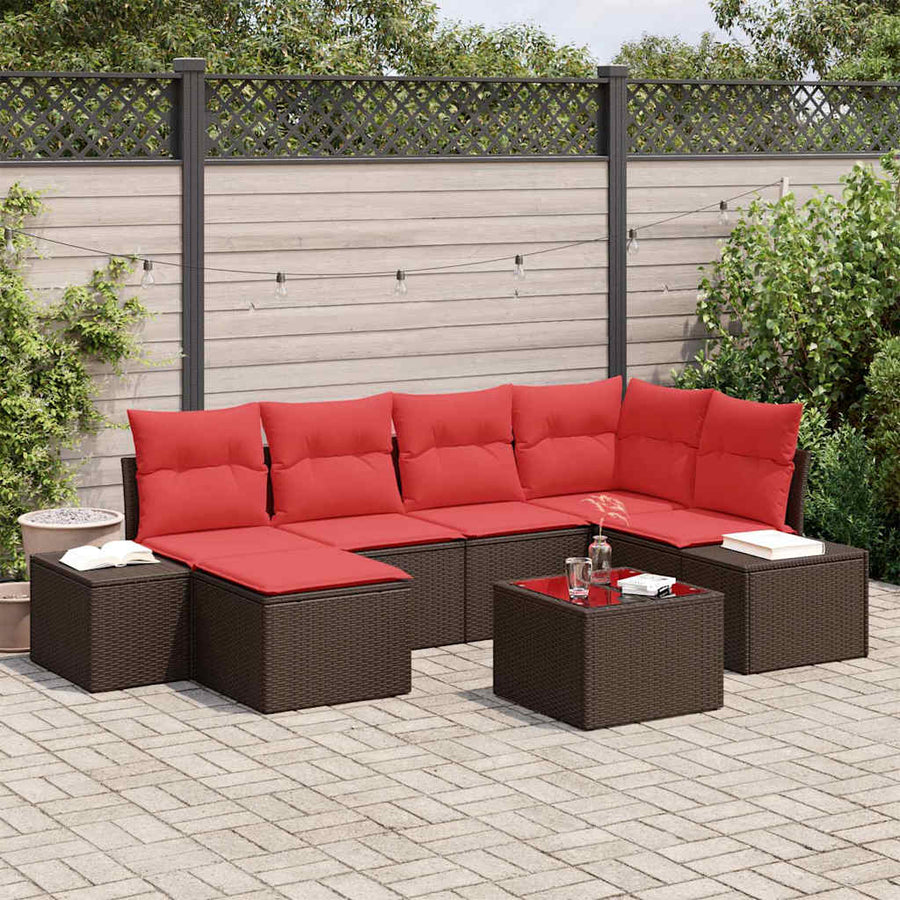 Tuin Sofa Set 6 st Bruin en Rood poly rattan
