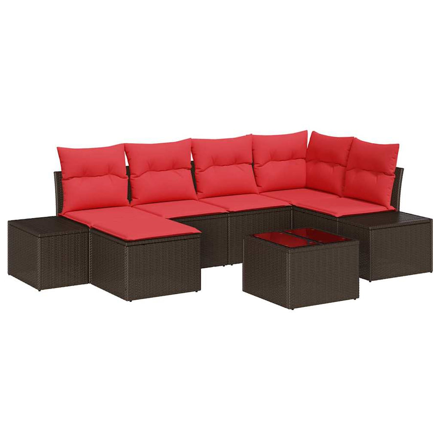 Tuin Sofa Set 6 st Bruin en Rood poly rattan