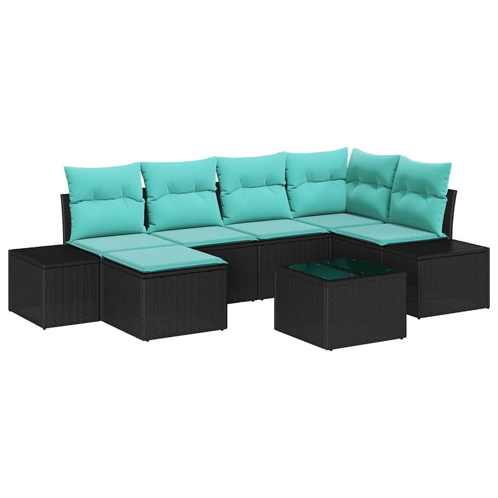 Tuin Sofa Set 6 st Zwart en Turquoise poly rattan