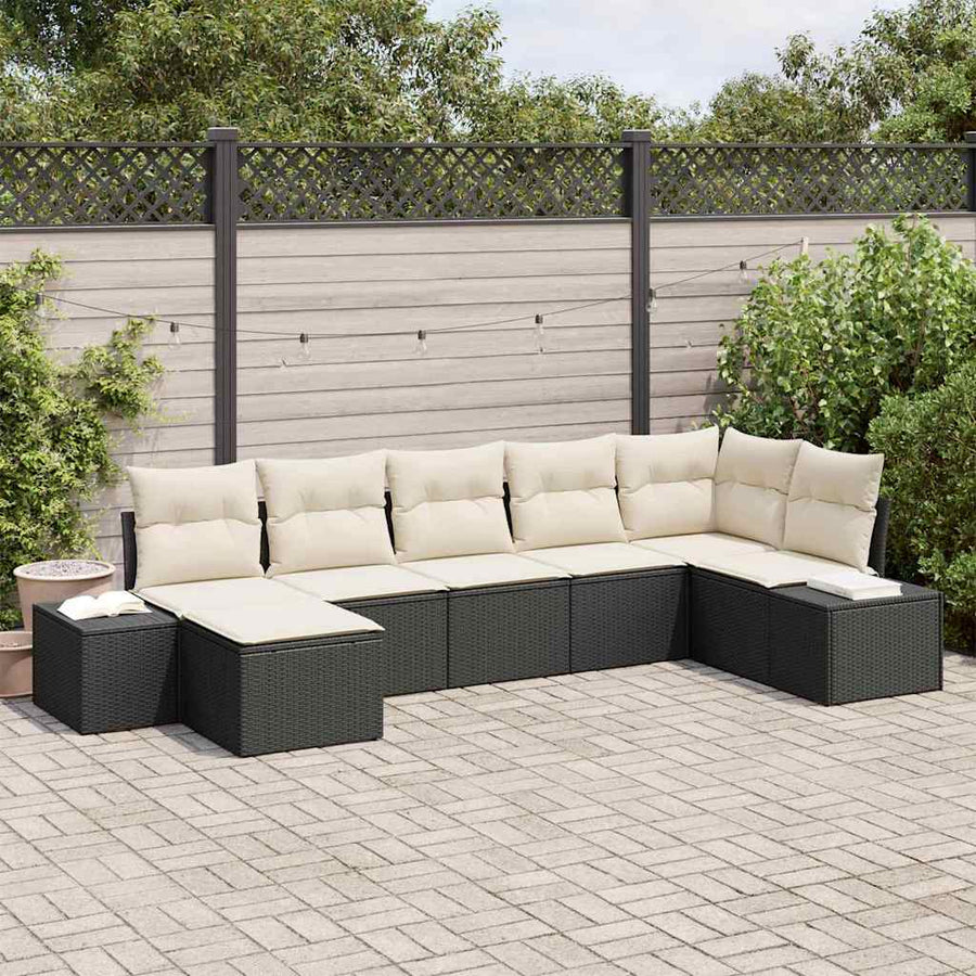 Tuin Sofa Set met kussen 7 pcs Zwart PE Rattan