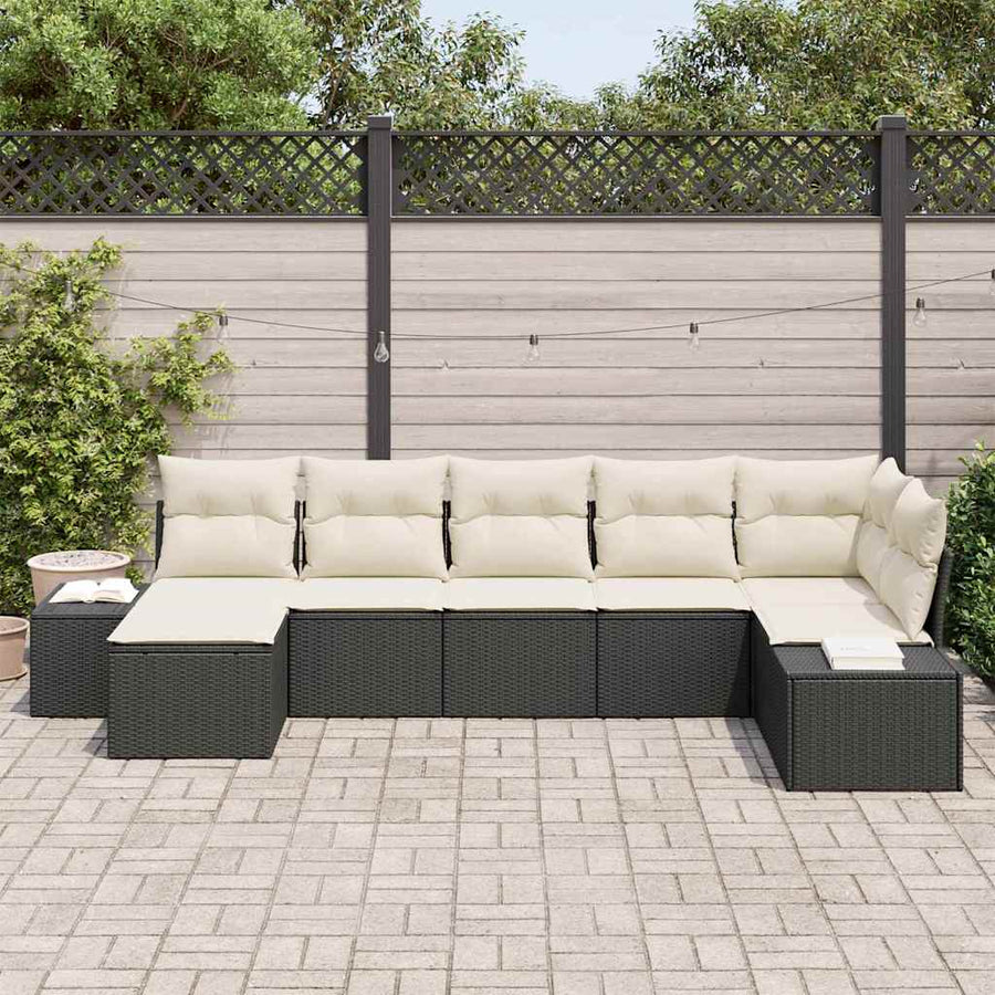 Tuin Sofa Set met kussen 7 pcs Zwart PE Rattan