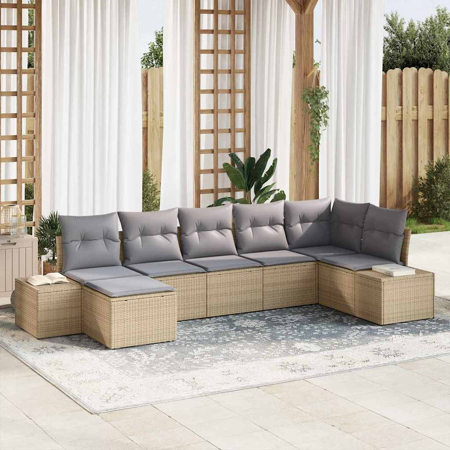 Tuin Sofa Set met kussen met opslag 7 pcs Beige poly rattan