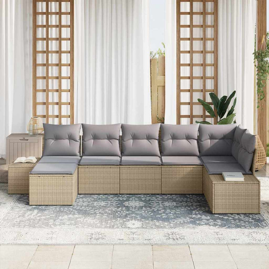 Tuin Sofa Set met kussen met opslag 7 pcs Beige poly rattan