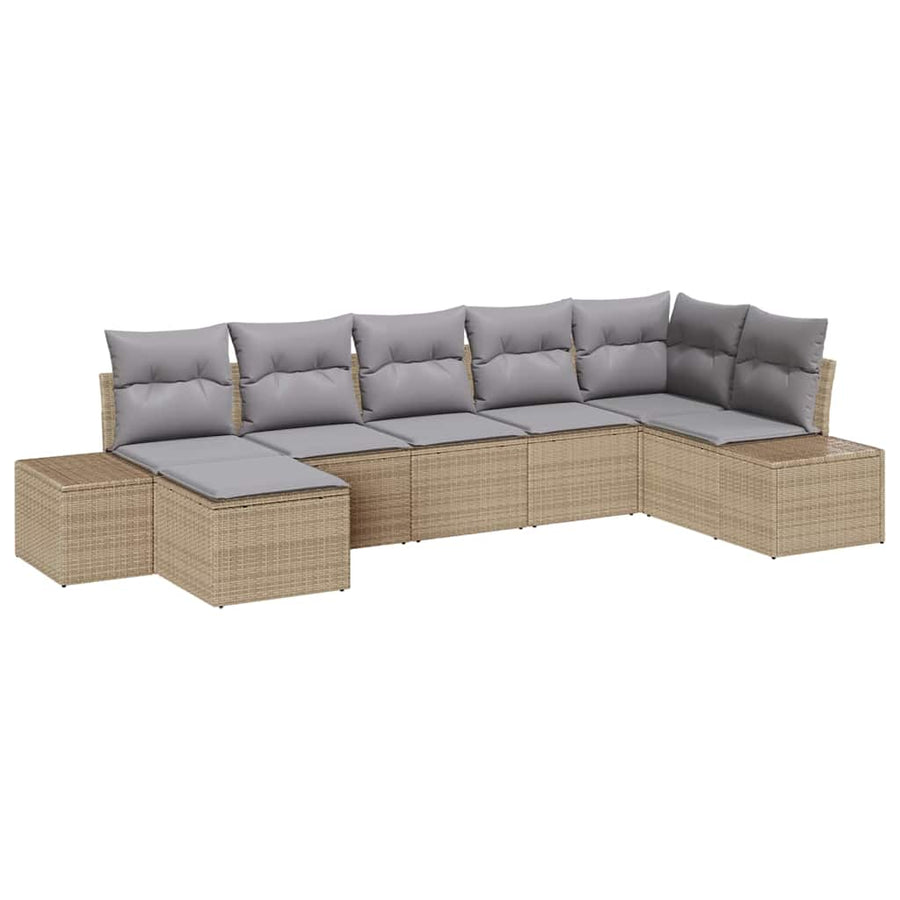 Tuin Sofa Set met kussen met opslag 7 pcs Beige poly rattan
