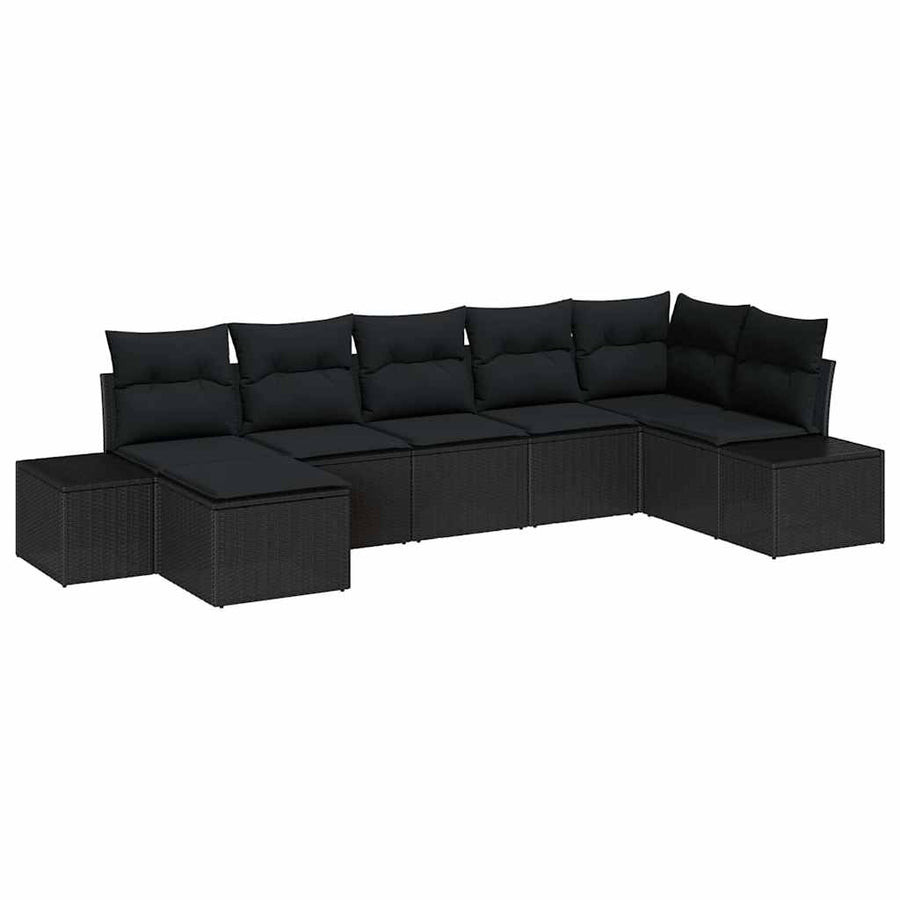 Tuin Sofa Set met kussen met opslag 7 pcs Zwart poly rattan