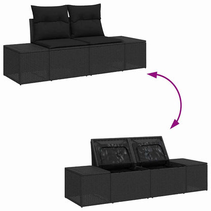 Tuin Sofa Set met kussen met opslag 7 pcs Zwart poly rattan