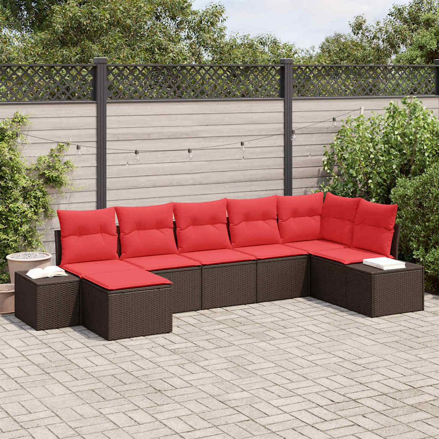 Tuin Sofa Set 7 st Bruin en Rood poly rattan